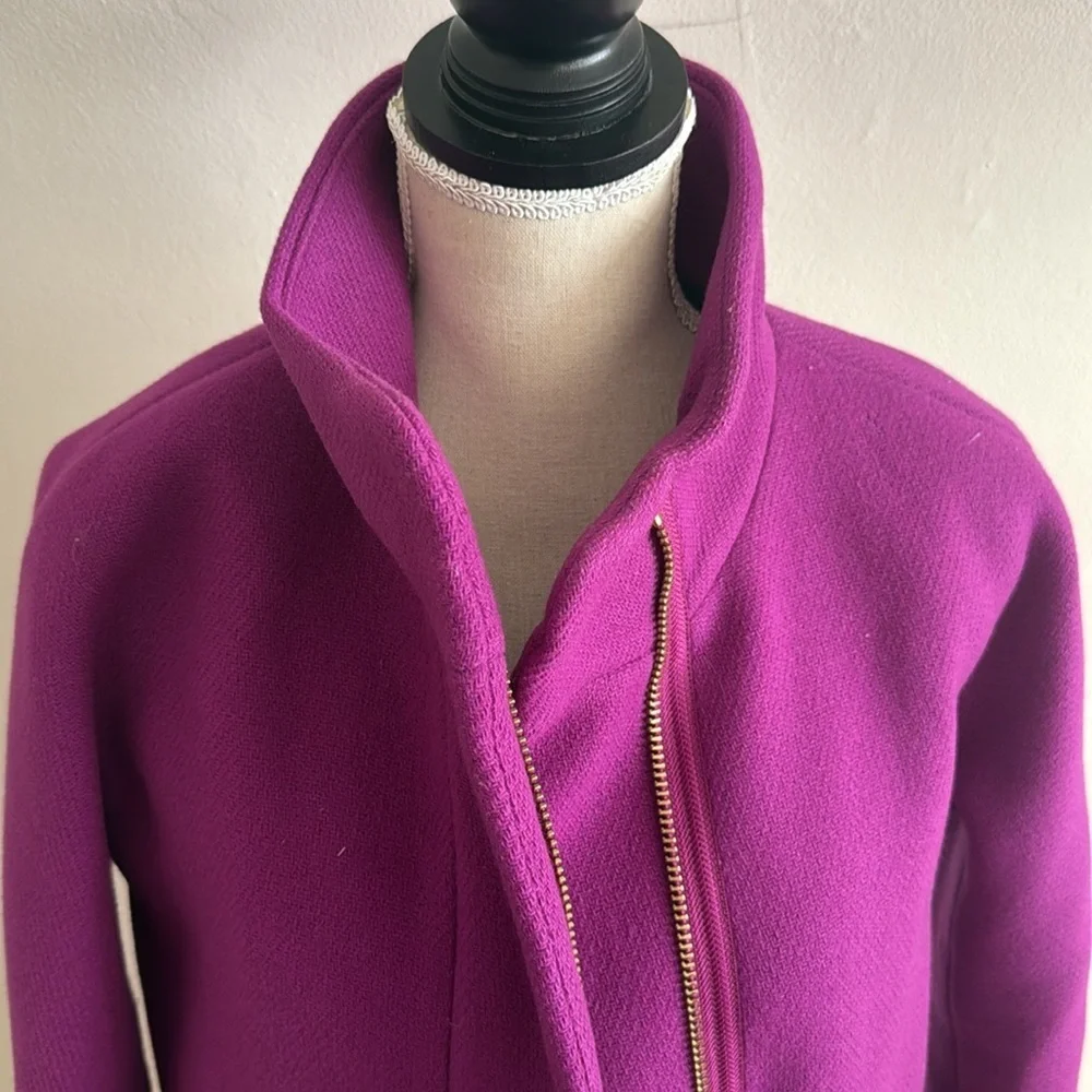 J Crew Cocoon Coat Wool Plum Purple Size 0 Stadium Cloth Nello Gori - Picture 3 of 9